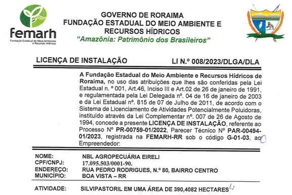 Informe Publicitário: Licença de Instalação NBL Agropecuária