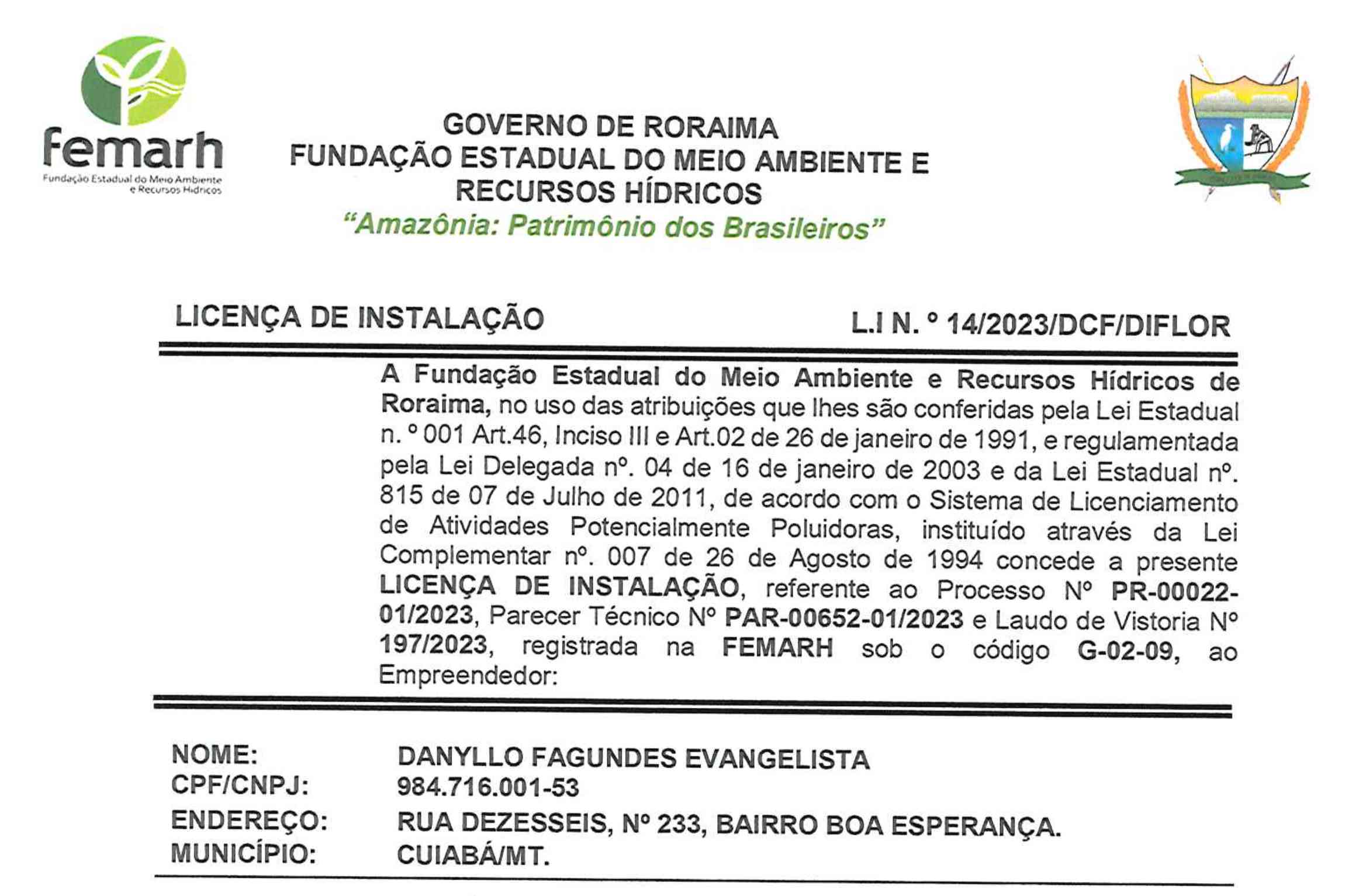 Informe Publicitário: Licença de Instalação Fazenda Matrinxã