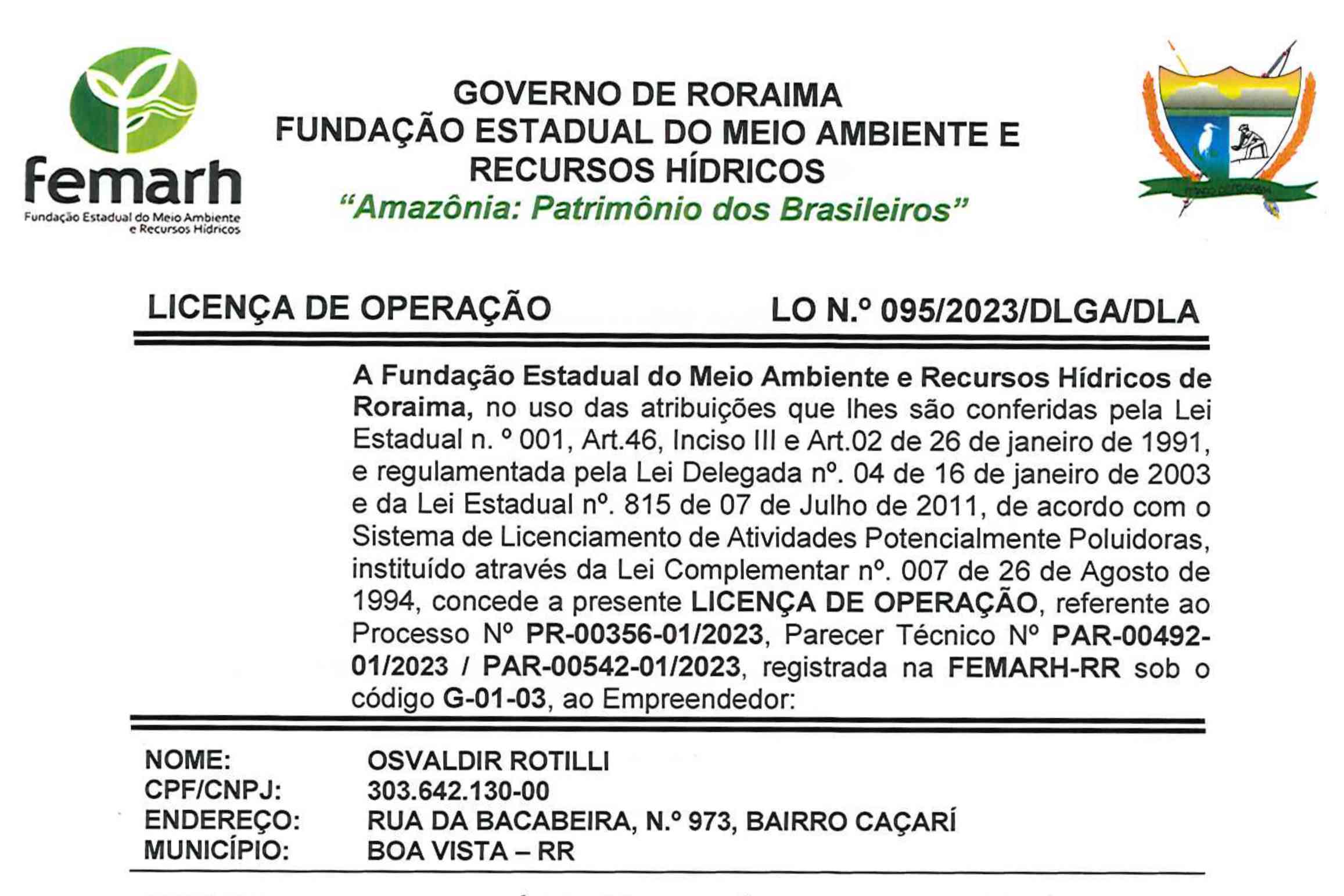 Informe Publicitário: Licença de Operação Fazenda Rio Branco