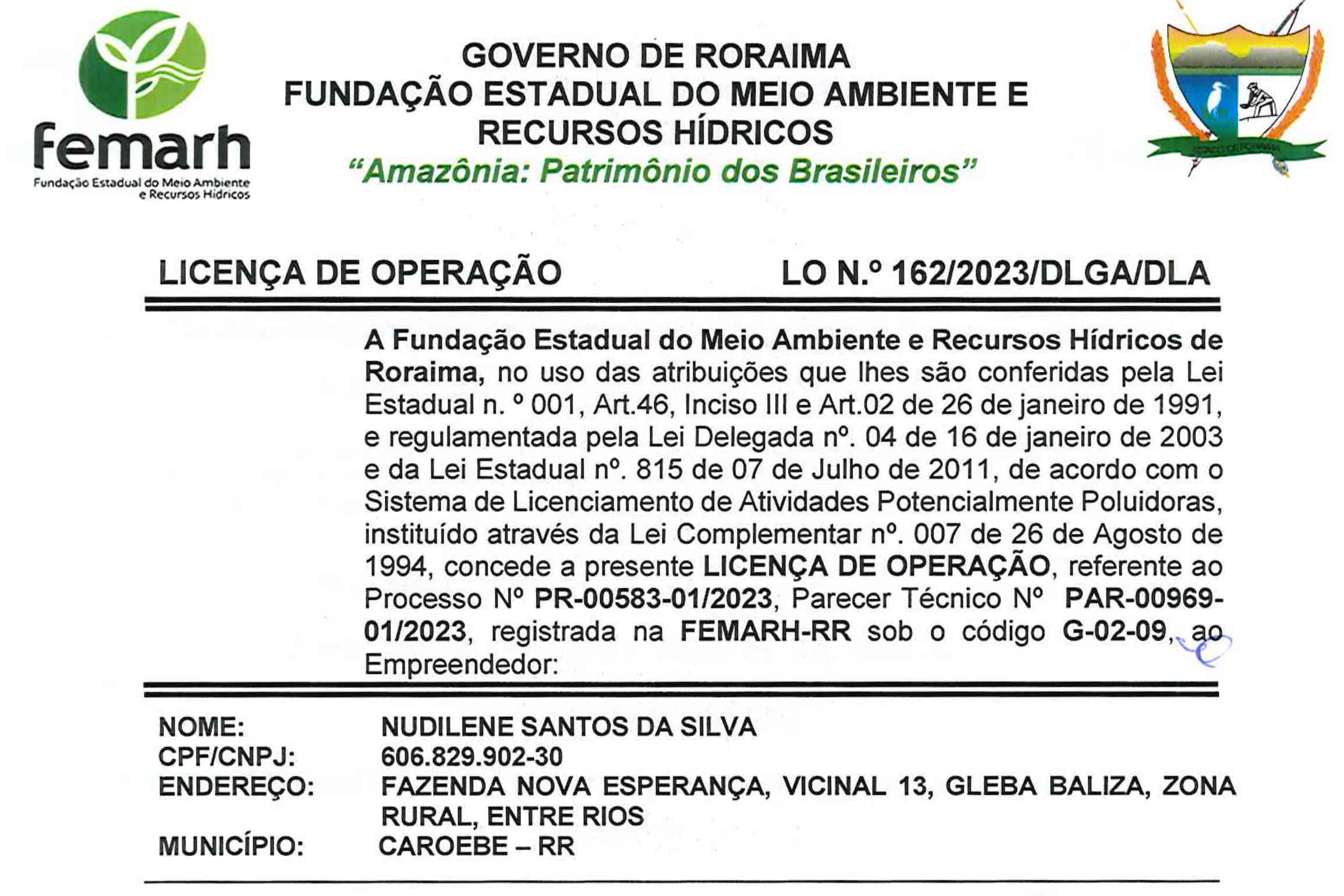 Informe Publicitário: Licença de Operação Fazenda Nova Esperança