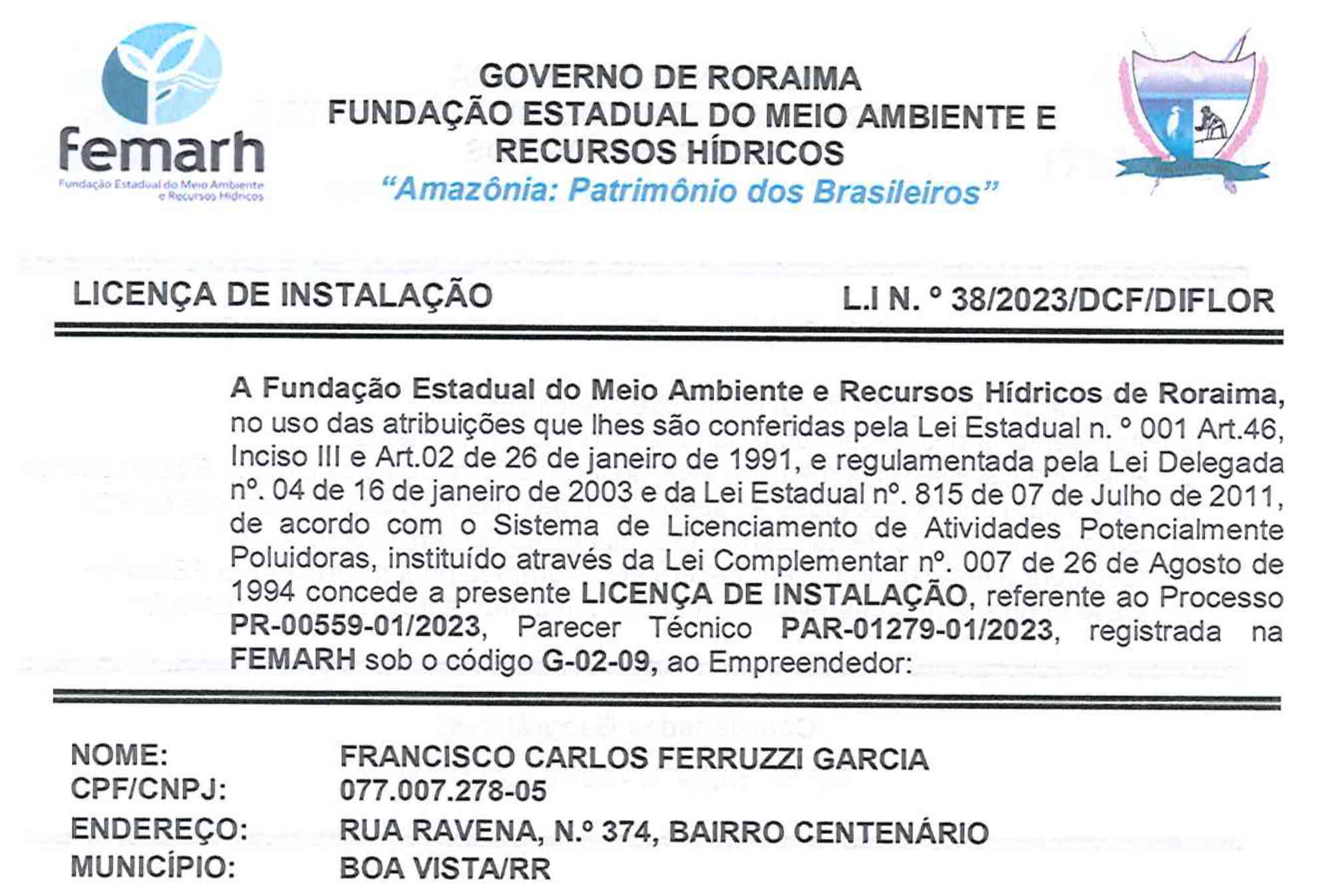 Informe Publicitário: Licença de Instalação Fazenda Fim da Linha