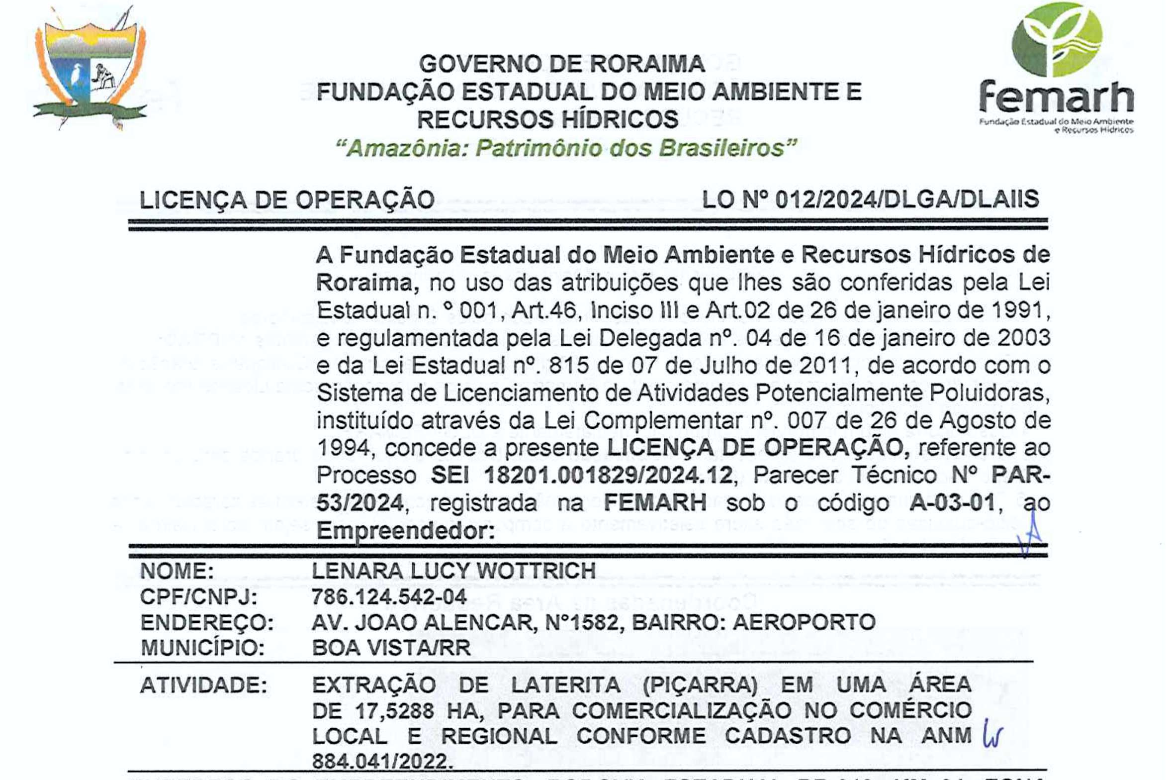 Informe Publicitário – Licença de Operação Lenara Lucy Wottrich